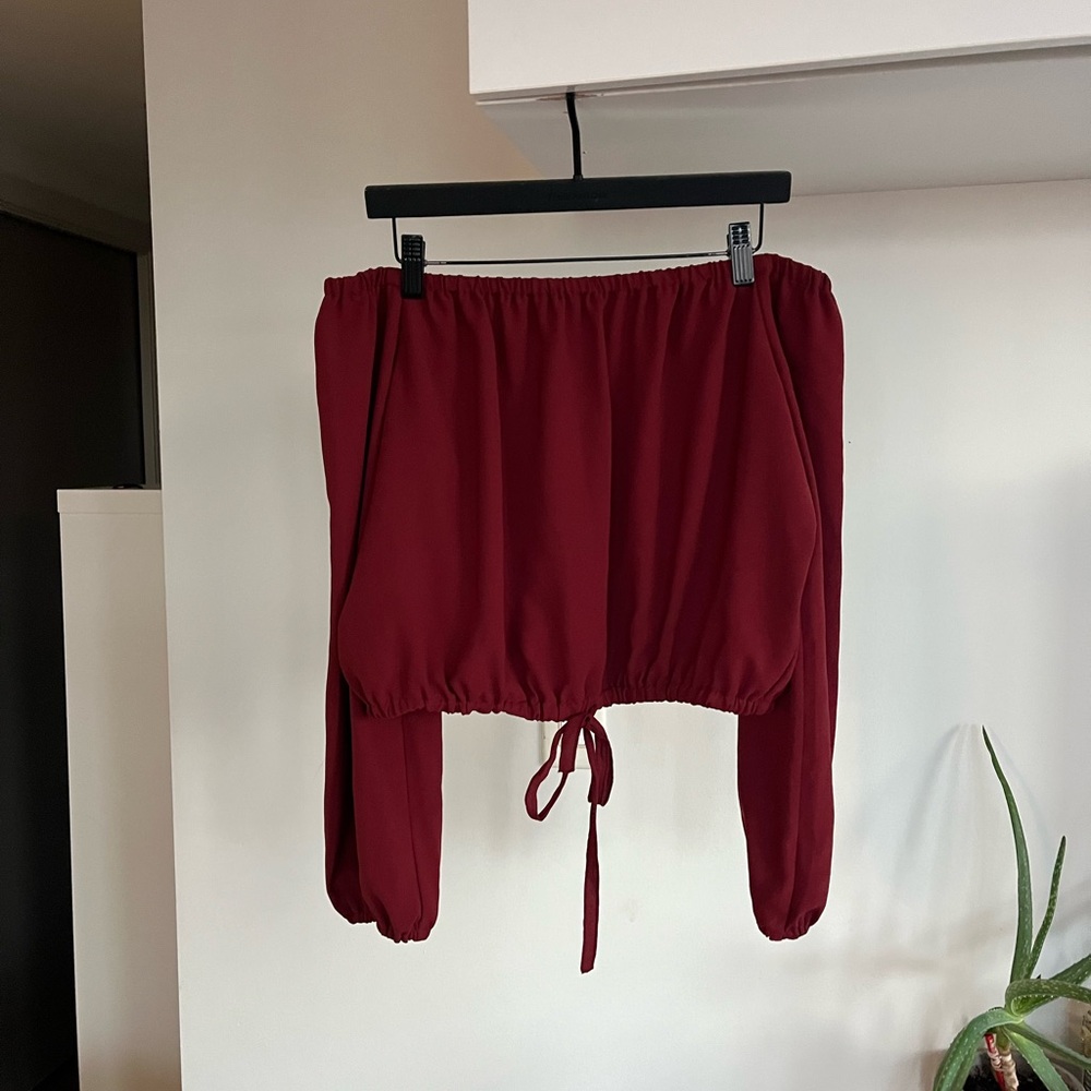 Aritzia Wilfred Eleonora Off-Shoulder Boho Burgundy Formal Fall Blouse Sz M - Picture 3 of 13